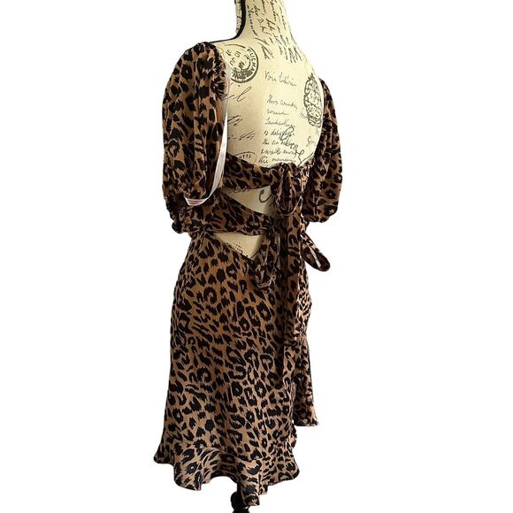 Missguided‎ Cheetah Leopard Animal Print Double Tie Back Dress US 8 UK 12 N21 - Picture 4 of 6